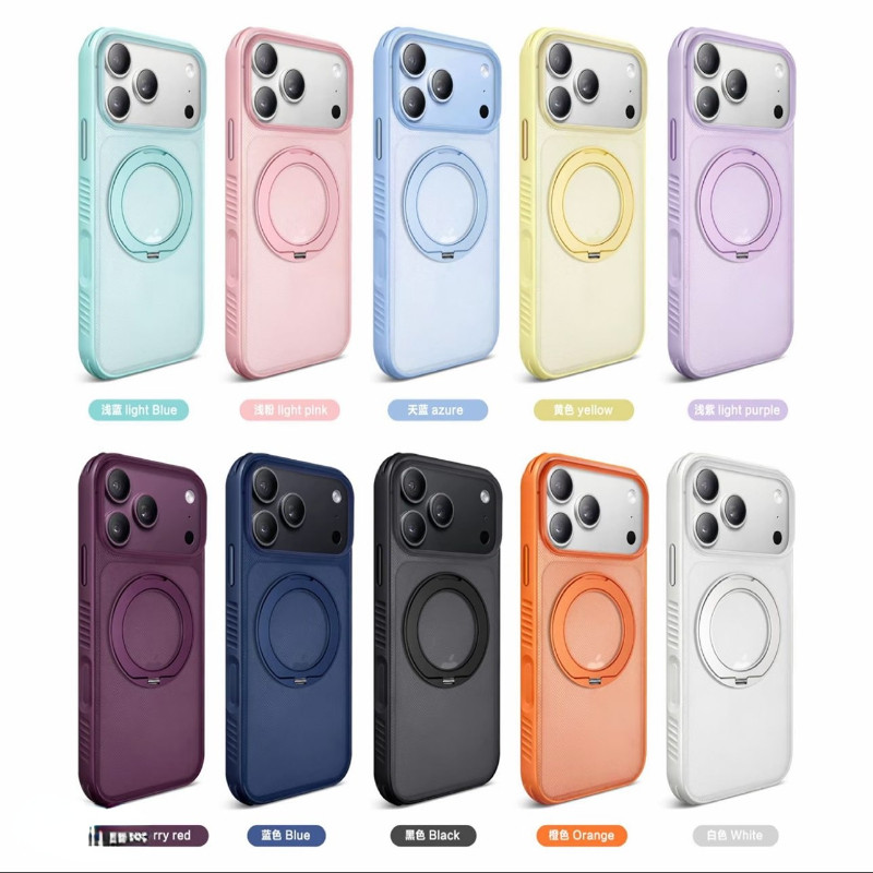高级感雾面颗粒支点架适用苹果17promax手机壳新款iPhone17pro磨砂透明16pm防滑条15全包防摔14保护套13男女