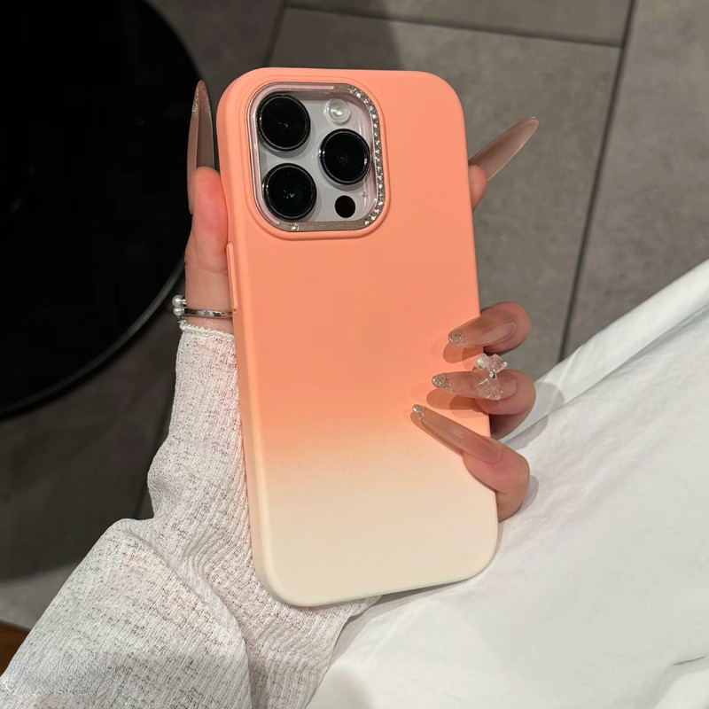 高颜值渐变撞色肤感磨砂适用苹果16promax手机壳新款iPhone15pro简约14/13镜头镶钻12全包硅胶防摔保护套软女