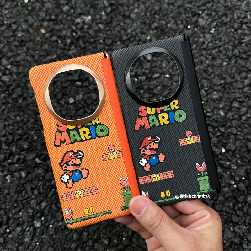 凯夫拉纹卡通马里奥适用华为MateX7手机壳折叠屏mateX6典藏版磁吸中轴保护x5碳纤维纹x3磨砂全包防摔超薄硬壳