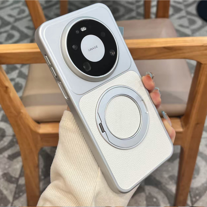 360度旋转磁吸支架适用华为mate80promax手机壳新款支点壳mate70pro电镀皮质拼接mate60pro高级感70Air男女款