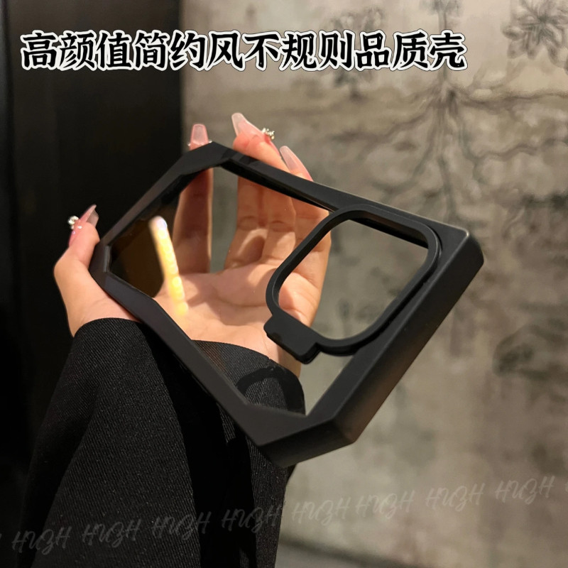 高级感不规则透明背板适用iPhone15pomax手机壳新款苹果14pro亚克力13简约创意12pm异形边框防摔保护套男女硬