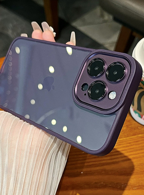 适用苹果14promax手机壳自带镜头膜iphone15pro暗紫色防摔保护套13气囊透明12简约高级感14pro情侣ip15
