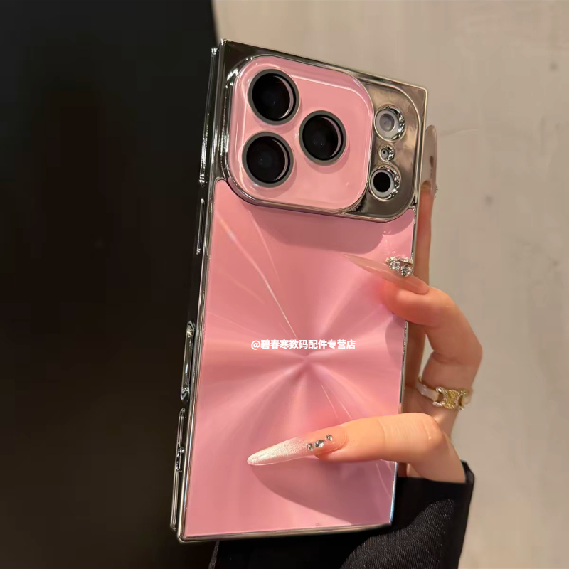 高颜值方形镭射极光电镀适用苹果17promax手机壳新款iPhone17pro带镜头膜星宇橙16p电镀15全包14防摔13保护套