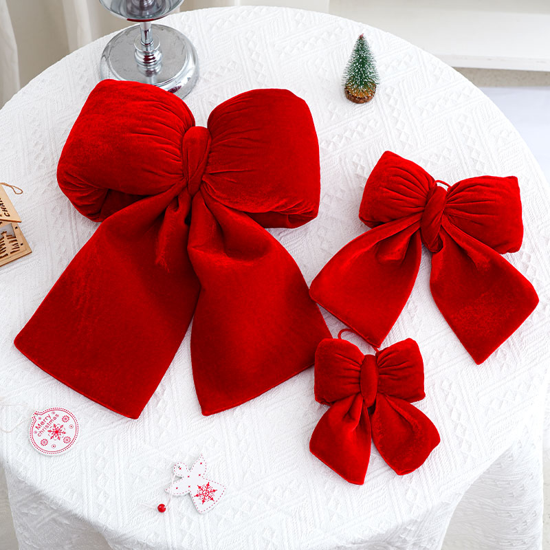 2025新款大号红色蝴蝶结成品圣诞节装饰植绒立体圣诞树挂件装饰品