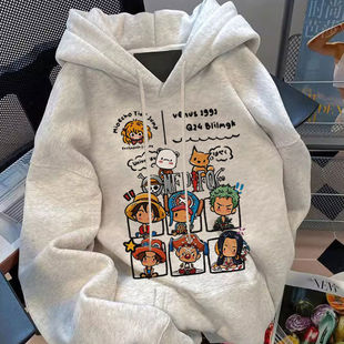 2025新款潮牌卡通海贼王连帽卫衣男女秋冬季百搭ins宽松加绒外套