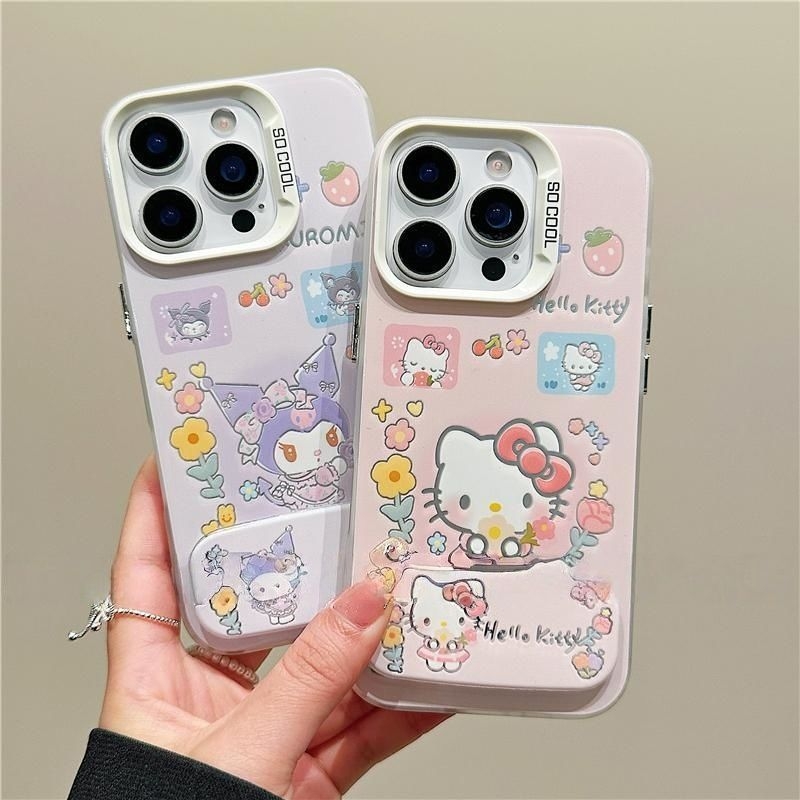 闺蜜15手机壳硬真我NEO7TURBO凯蒂猫库洛米iPhone13彩银12适用14高级感苹果16ProMax带镜面支架VIVOs30少女心