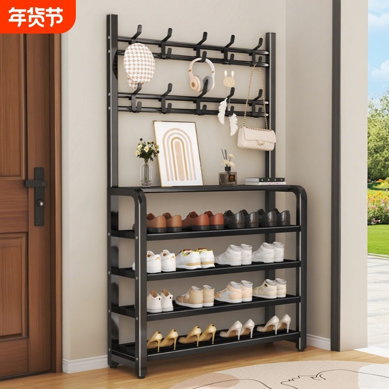 家用衣架鞋架一体简易衣帽架门口多层鞋架多功能收纳出租房用鞋柜