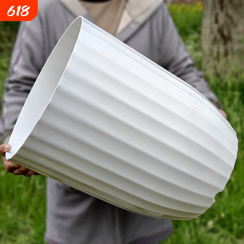 高筒大花盆竖条纹室内超大绿植盆栽天堂鸟高档塑料加厚圆口仿陶瓷