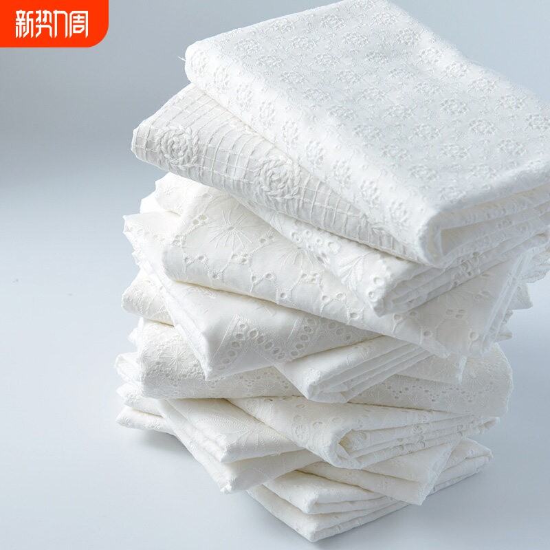 布料全棉蕾丝满幅雕孔水溶刺绣小花服装制作DIY手工棉布纯棉面料