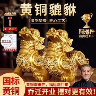 铜貔貅招财摆件客厅聚财旺财纯铜公母一对皮丘客厅貔犰办公室店铺