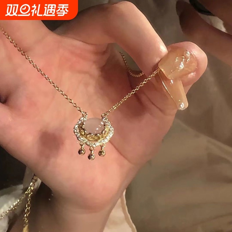 新款国风锁项链平安吉祥高级轻奢小众中式设计白玉髓女锁骨链爱心