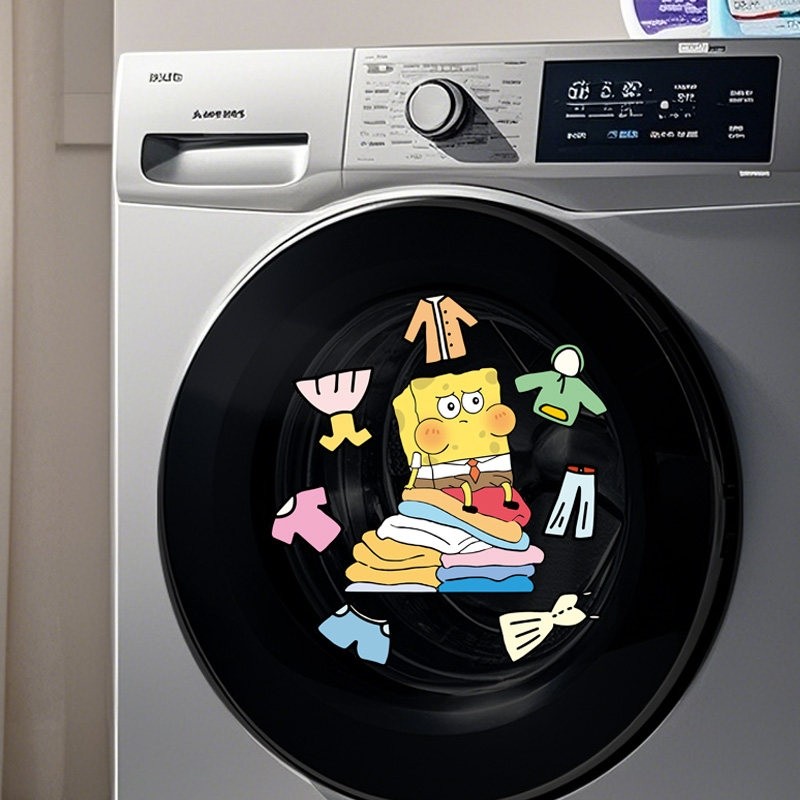 2025新款海绵宝宝滚筒洗衣机外壳贴纸创意静电贴卫生间装饰贴画,家居饰品,其他贴饰,淘宝优惠券,粉丝福利购,淘宝优惠卷
