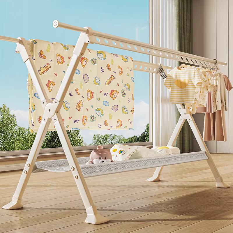 晾衣架落地家用阳台室内外折叠晾衣杆挂衣服伸缩晒衣架晒被子神器