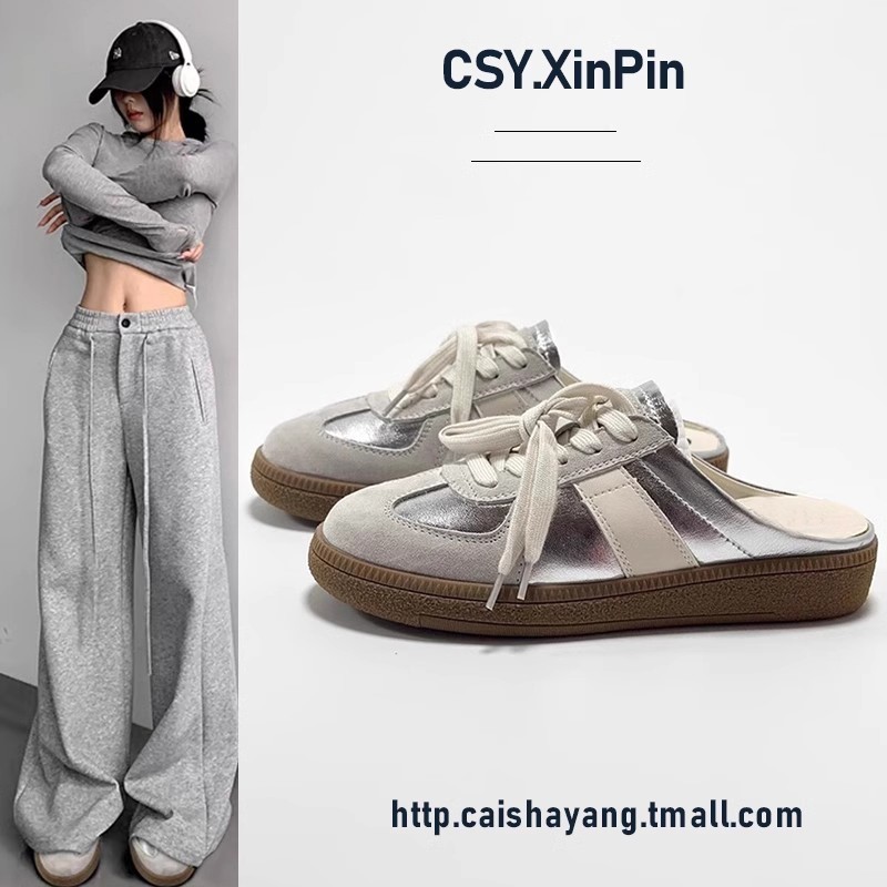 包头半拖鞋女夏外穿网红爆款复古德训鞋厚底无后跟一脚蹬懒人凉拖