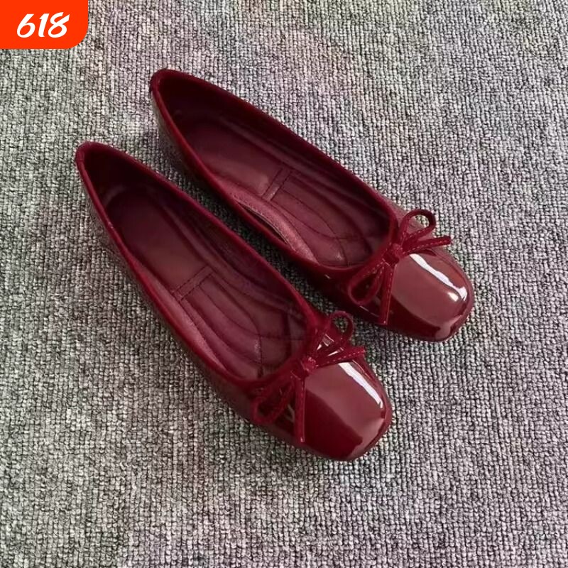 意尔康心选韩版女鞋新款蝴蝶结方头平底鞋休闲百搭浅口单鞋女飘鞋