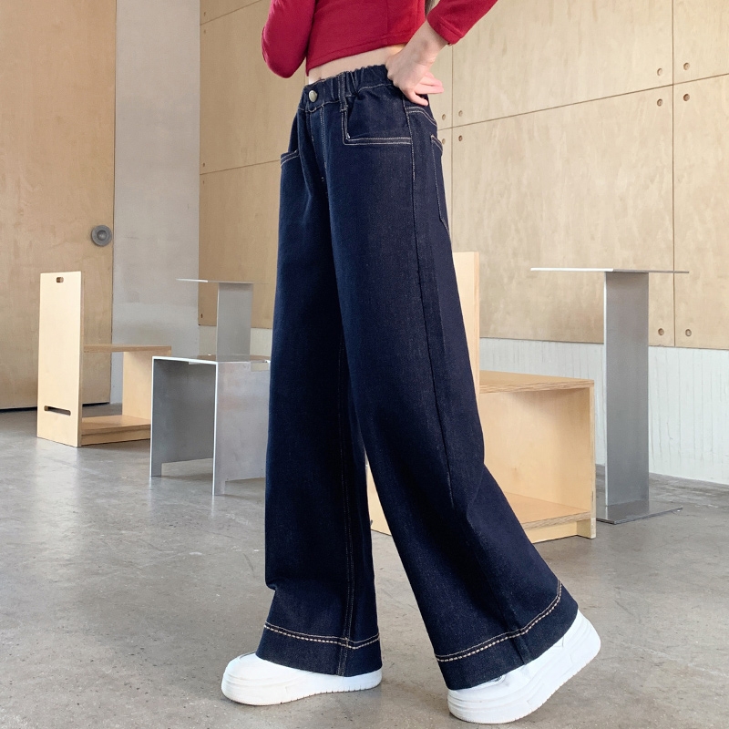 女童裤子秋冬款大童女孩直筒牛仔裤2025新款儿童秋冬加绒帅气休闲