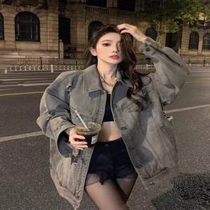 美式复古水洗破洞牛仔外套女休闲百搭秋冬新款设计感小众上衣春秋