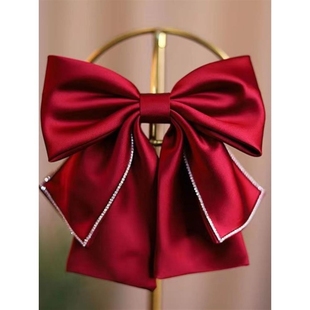 高级感缎面蝴蝶结发夹镶钻款 复古顶夹头饰女 后脑勺弹簧夹气质法式