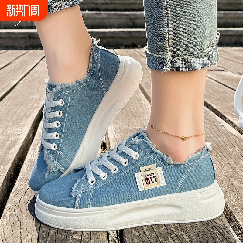 帆布鞋子女2026新款春秋季爆款时尚气质小白鞋厚底百搭运动鞋黑色