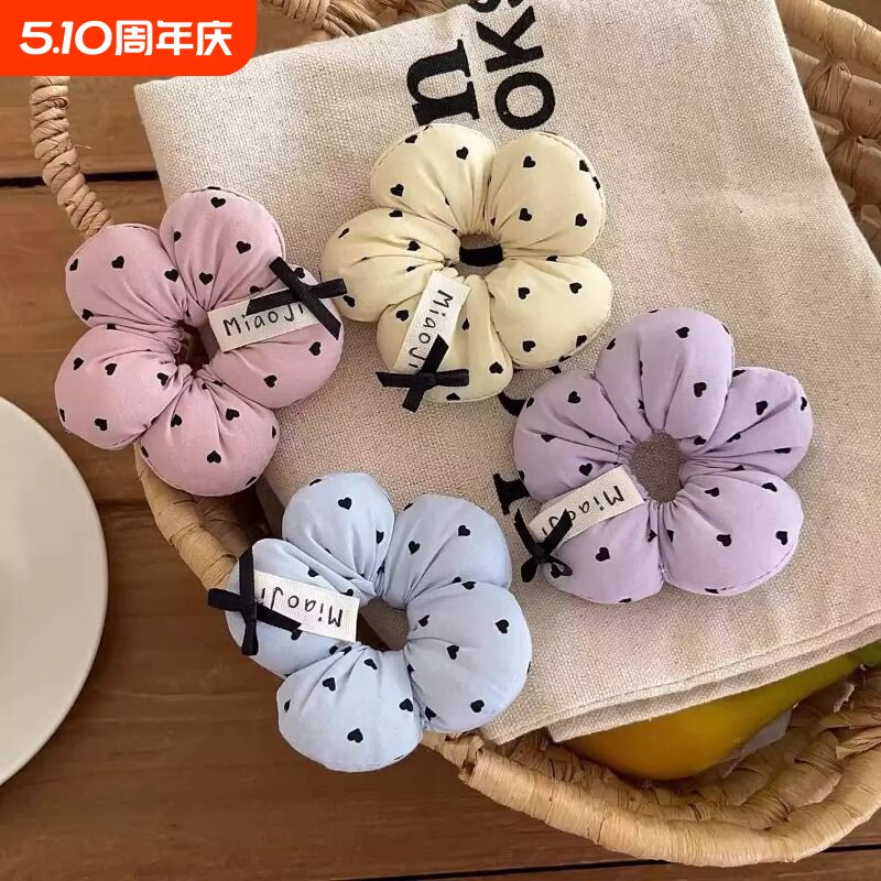 爱心发圈儿童蝴蝶结套圈女童丸子头绳发绳大肠圈紫色布艺蓝色粉色