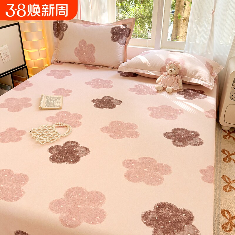 A类全棉磨毛床单单件100纯棉秋冬季单人被单子枕套2三件套1.5双人