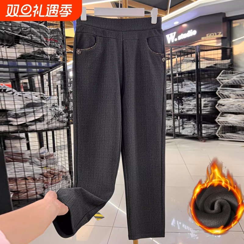妈妈裤子春秋款直筒加绒中老年休闲长裤宽松奶奶裤秋冬中年人女裤