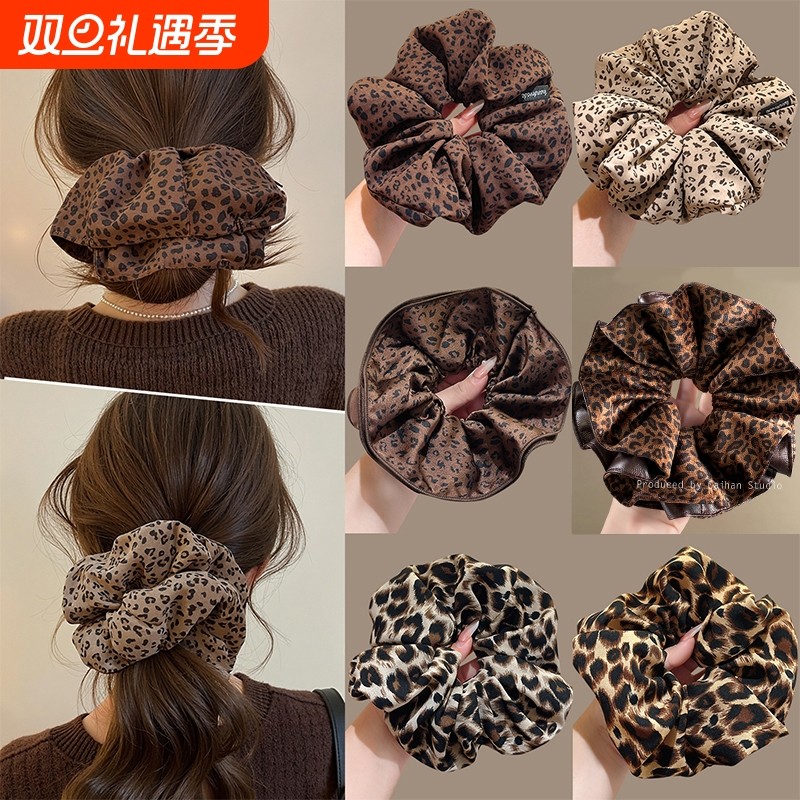 韩系豹纹大肠发圈女高级感马尾丸子头发绳扎头发头绳头花秋冬发饰