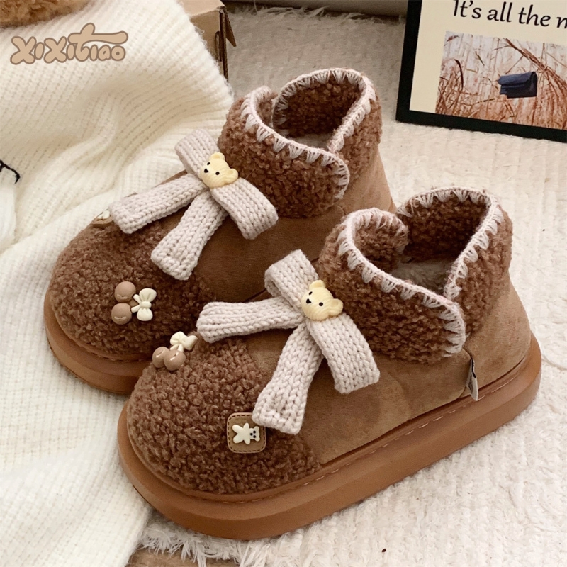 可爱小熊蝴蝶结保暖少女心雪地靴