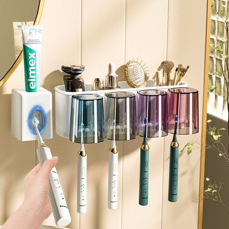 牙刷置物架壁挂式免打孔漱口杯挂墙式刷牙杯卫生间电动牙膏牙刷架
