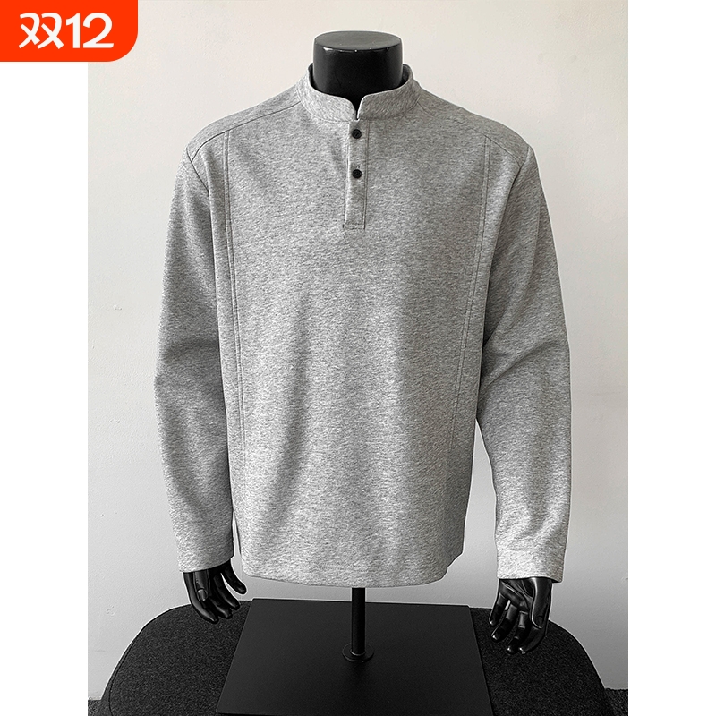 亨利领半高领长袖T恤男款秋季潮流美式cleanfit休闲运动灰色上衣
