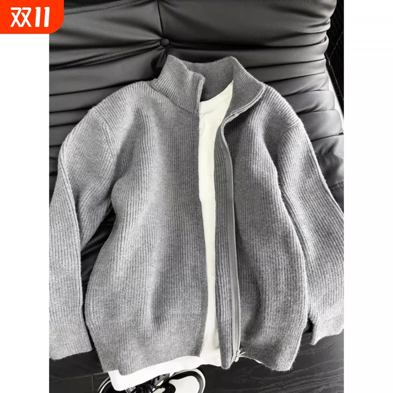 cleanfit灰色拉链毛衣男款秋冬