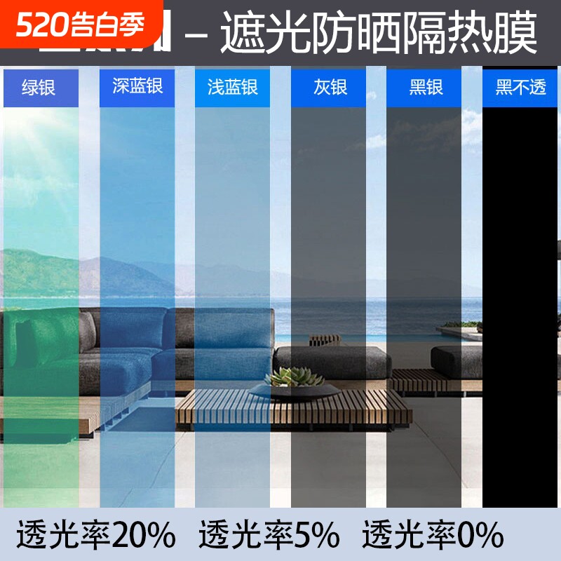 防晒隔热膜窗户玻璃贴纸防紫外线遮光窗贴单向透视家用隐私贴膜