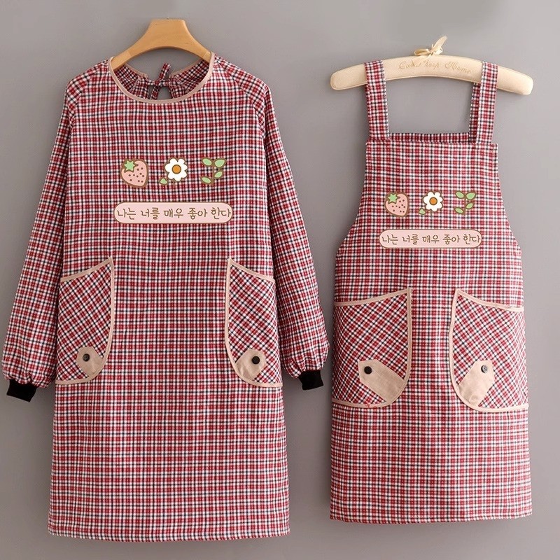 厨房专用围裙女款2025新款冬季长袖纯棉布做饭围兜防油工作服耐磨