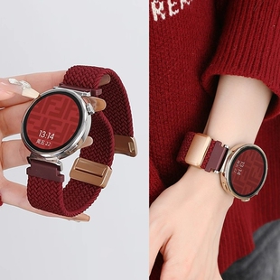 适用华为GT6手表GT5表带GT4尼龙watch4编织GT3磁吸扣Fit4新款秋冬GT5/4Pro新年腕带配件紫色表盘黑色
