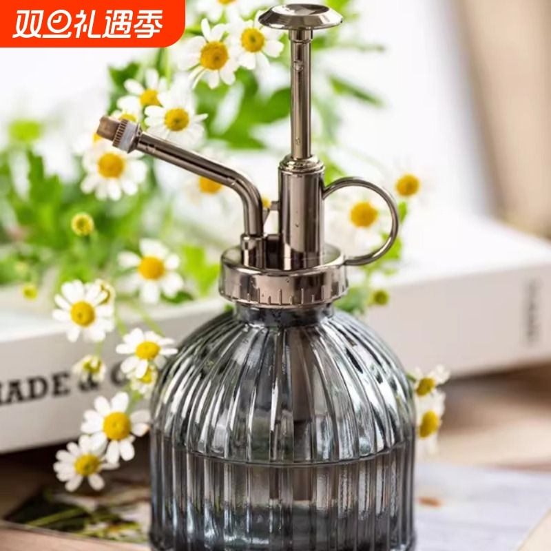 北欧复古气压式园艺家用浇花玻璃小喷壶浇花消毒喷壶器多肉洒水壶