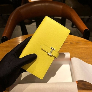 爱马女家钱包新款女长款真皮H扣钱夹手掌纹头层牛皮西装夹男女通