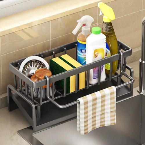 厨房沥水架洁精海绵抹布置物架水池沥水神器钢丝球洗手池收纳架