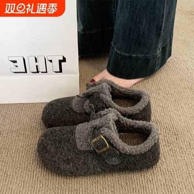 爆款复古休闲勃肯鞋女2025秋冬季新款内增高加绒豆豆鞋毛毛棉鞋子