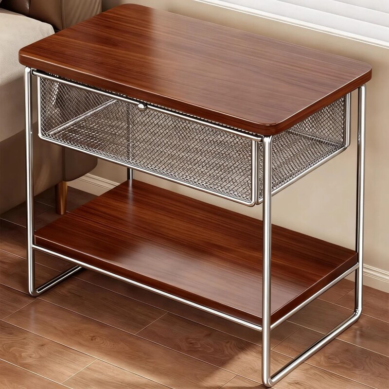 家用床头柜卧室中古多层床边收纳储物柜可视抽屉迷你床边储物架