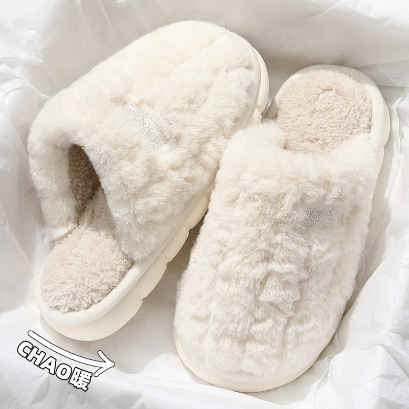 棉拖鞋女士冬季2024新款室内家居厚底防滑毛毛加绒保暖情侣拖鞋男