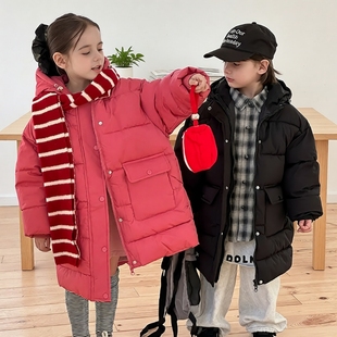 男童棉服加厚冬季新款中大童外套保暖棉衣女童中长款棉袄红色防风