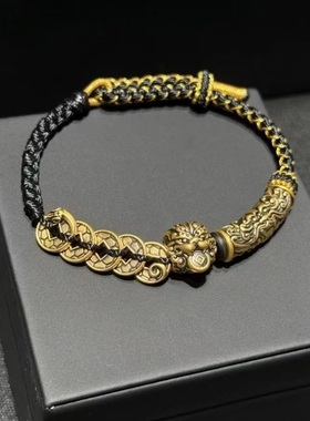 招财五帝钱貔貅饕餮纹手绳男士饰品纳福发大财潮流百搭复古国风