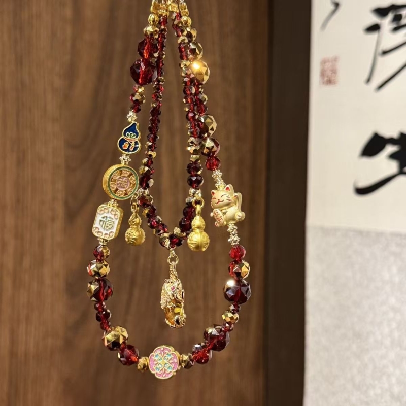 招财猫手机链串珠中国风挂绳挂链短款手挂饰手提挂件其他DLY饰品