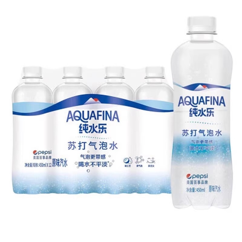 百事可乐纯水乐苏打气泡水450ml*6瓶原味汽水0脂0卡无蔗糖饮料
