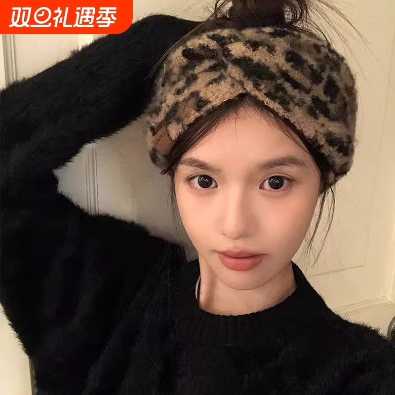 复古豹纹针织洗脸发带女秋冬百搭保暖宽边束发带头箍不勒头发饰