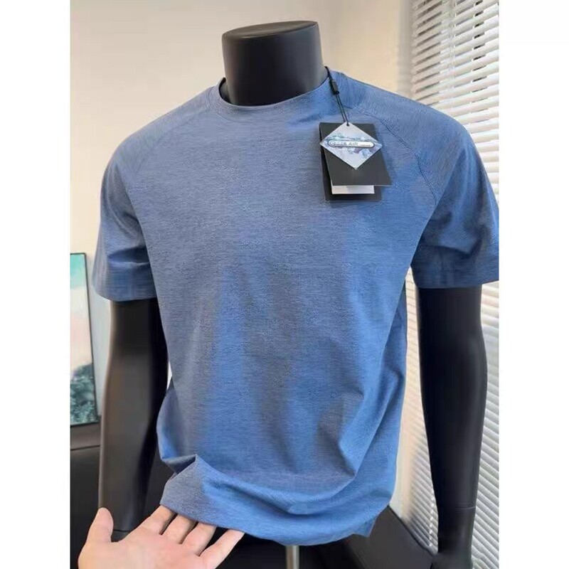 夏季冰丝港风ins休闲凉感速干户外运动跑步T恤男弹力健身纯色短袖