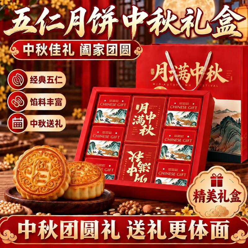 中秋月饼礼盒装送礼公司福利多口味五仁蛋黄莲蓉送长辈传统送礼
