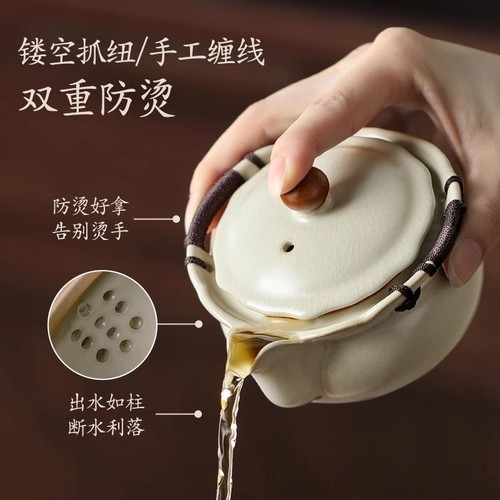 汝窑盖碗茶杯高档泡茶壶手抓壶