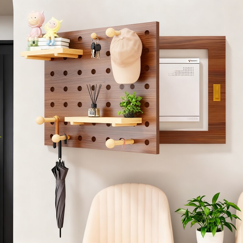 洞洞板电表箱装饰画强弱电箱遮挡贴墙开关挡板奶油推拉免打孔墙面