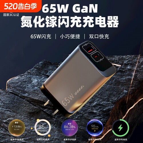 氮化镓65W充电器双口多功能通用